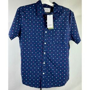 Goodfellow‎ & Co Mens Navy Stars Print Slim Fit Short Sleeve Button Down Shirt